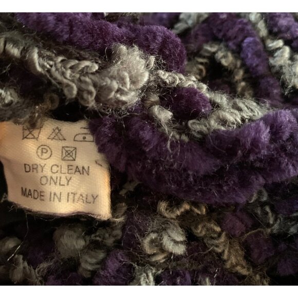 Saks Fifth Avenue Purple & Gray Chevron Knit Fringed Scarf Wrap - Made In Italy - Picture 4 of 7